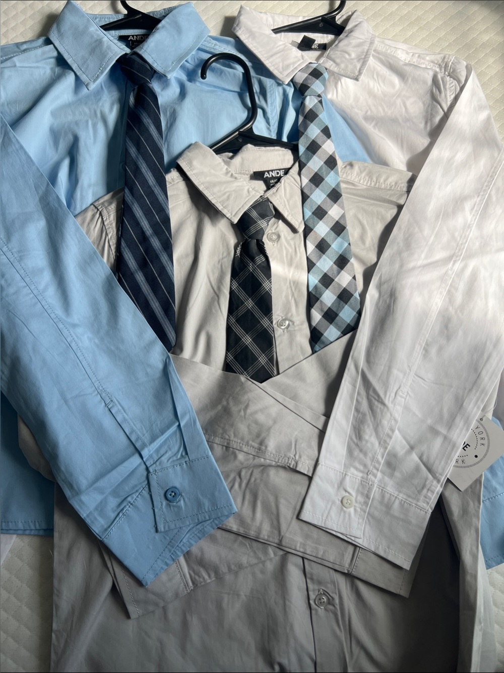 Bundle Boy’s Light Blue, Gray & White Dress Shirt Set with Ties
